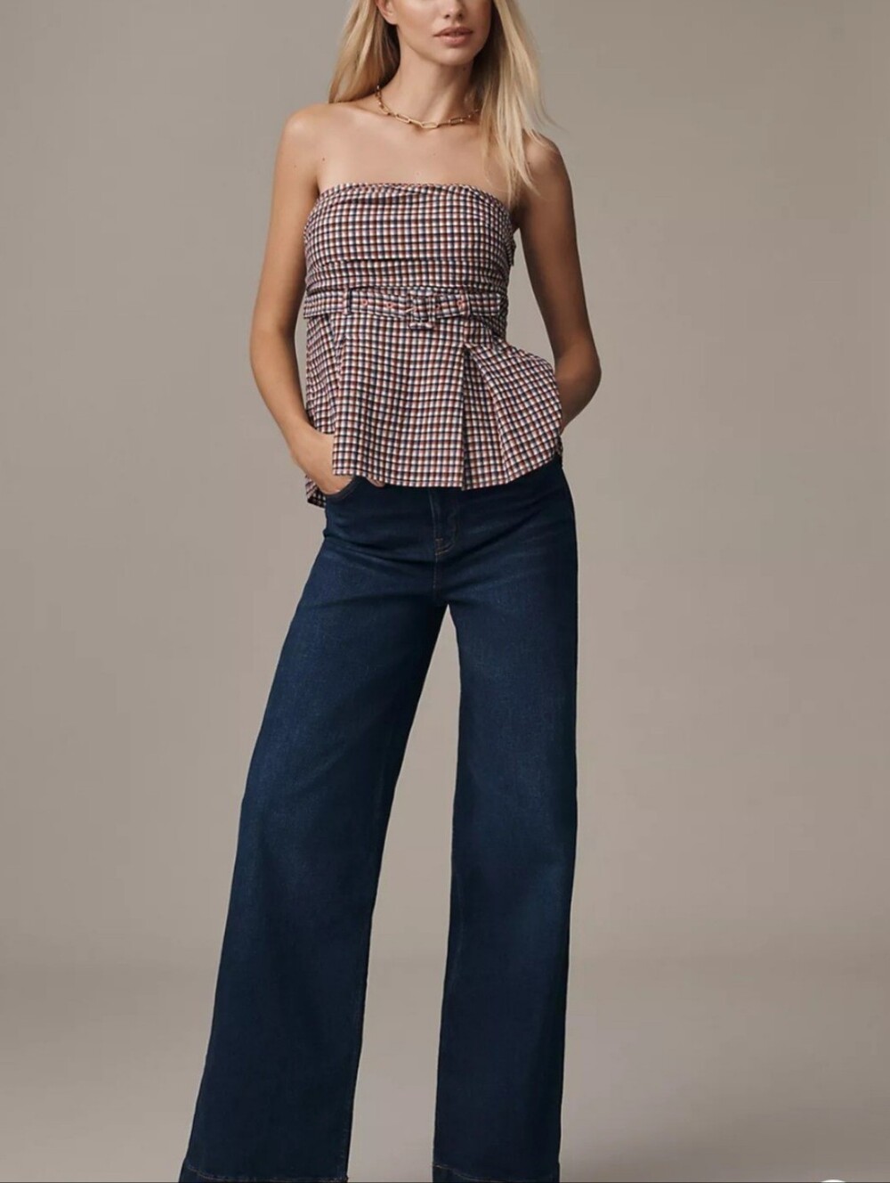 NWT Maeve Plaid Belted Tube Top 🌸 Size XL